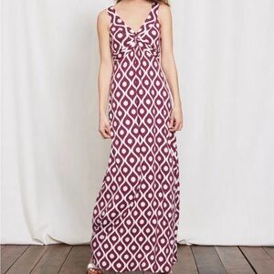 Boden Maxi Dress Long Geo Floral Print V Neck Sleeveless Purple White Twist: 10